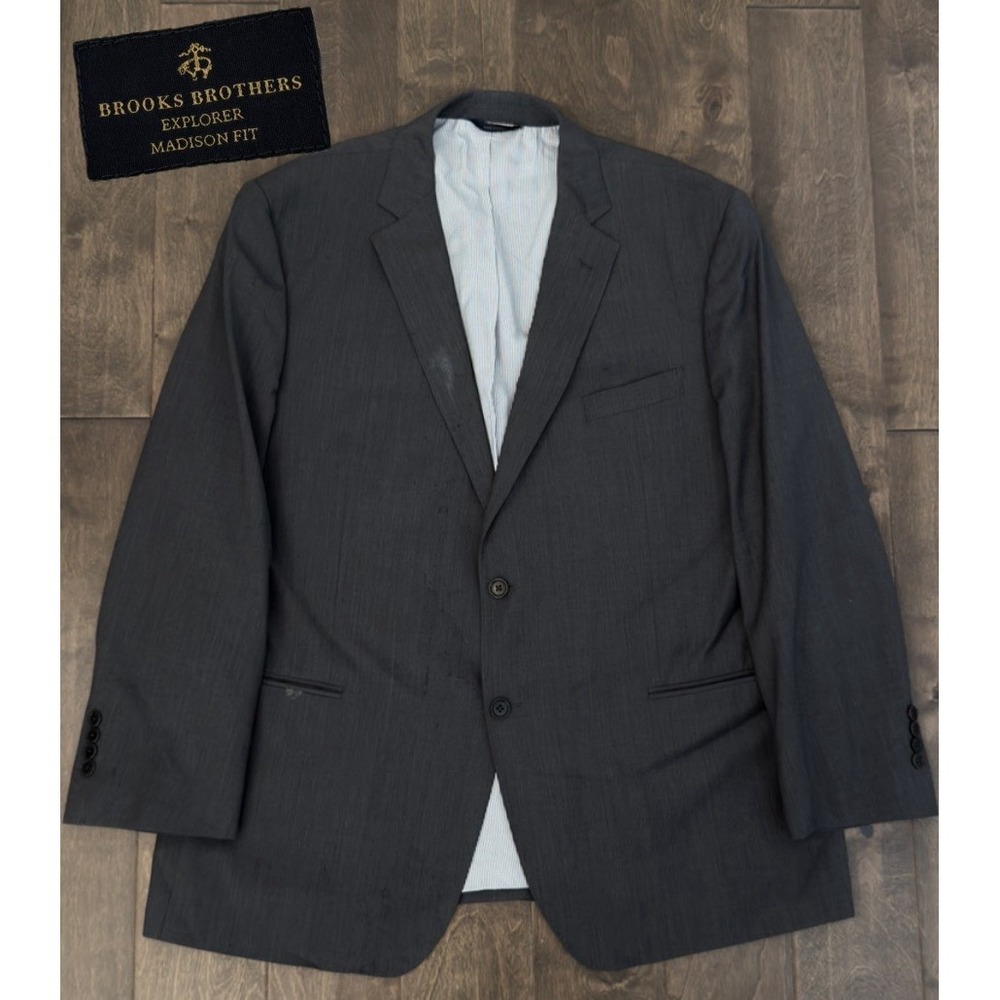 Brooks Brothers Mens Madison Fit Wool Stretch Dark Grey 48R Suit Jacket Blazer